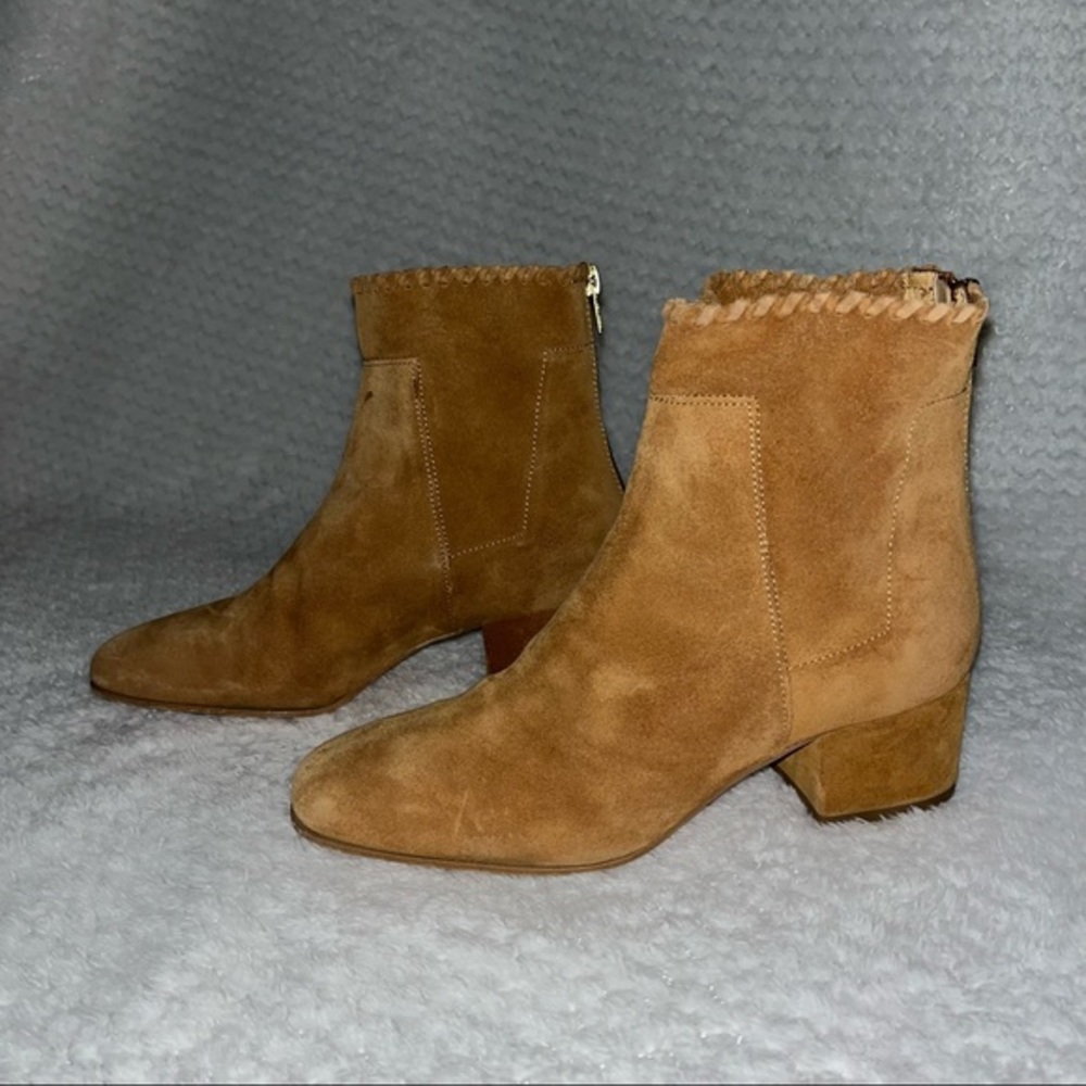 Anthropologie Suede Chunky Heel Brown Leather Boots - Size 6